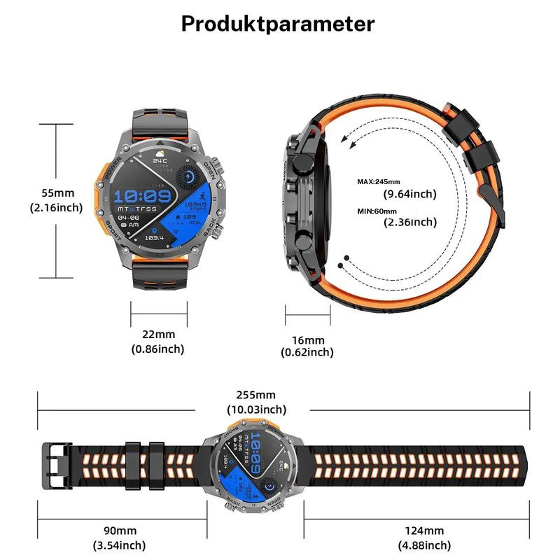 ⌚1.52" HD smartwatch for men – Phone calls and music control – Multiple sports modes – IP68 waterproof – Long battery life – Fitness watch for Android and iPhone